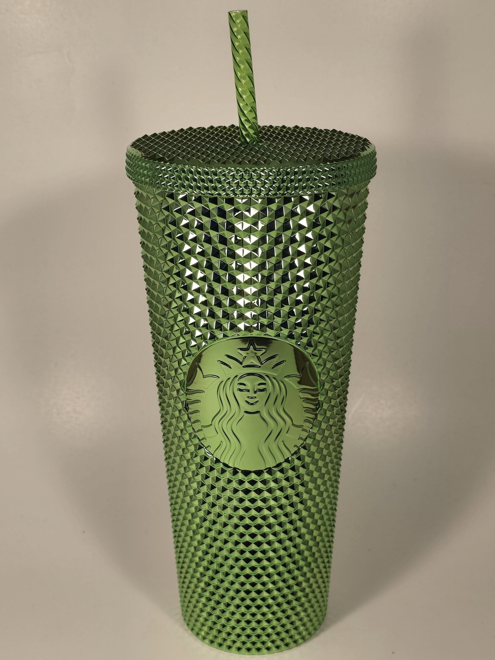 Starbucks Metallic Lime Green Studded Venti Cold Cup Tumbler 24oz Chrome Shiny